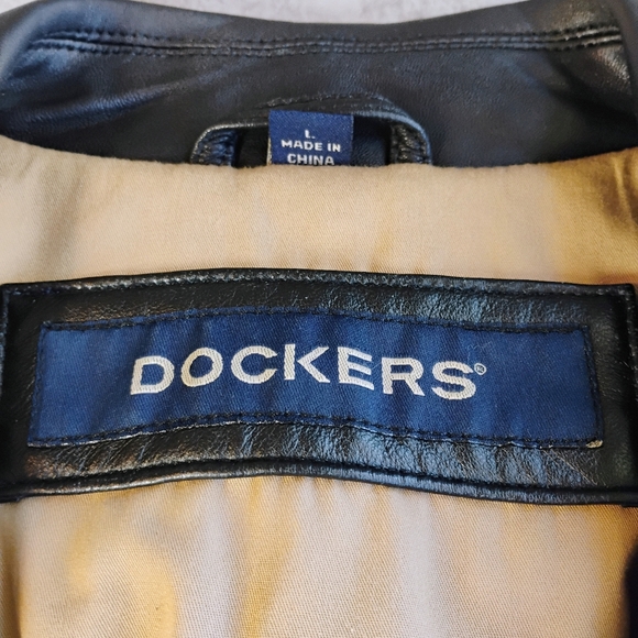 SOLD Dockers Black Lamb Leather Button Up Coat Jacket Mens Size Large - Picture 7 of 16